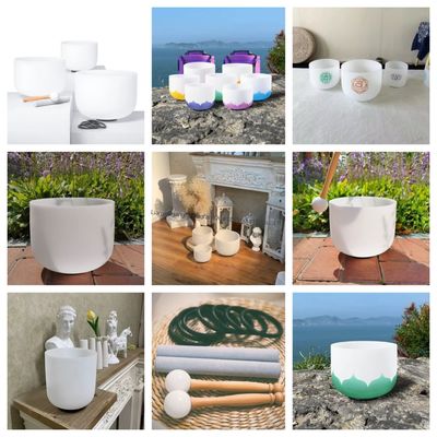 8-20 इंच 99.99% क्वार्ट्ज क्रिस्टल सिंगिंग बाउल सेट ट्रांसपेरेंट पर्ल व्हाइट में साउंड हीलिंग और मेडिटेशन के लिए