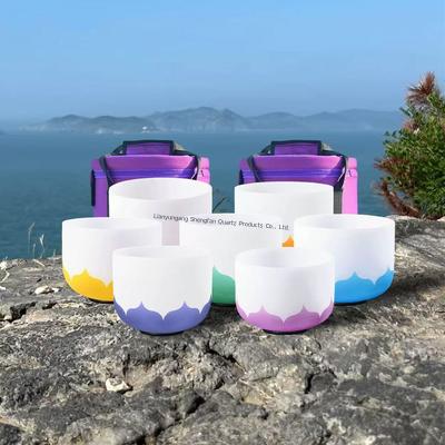 6-12 इंच अनुकूलन योग्य क्रिस्टल सिंगिंग बाउल सेट, चक्र उपचार के लिए फ्री मैलेट और ओ रिंग्स के साथ